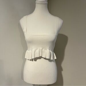 Zara White Ruffle Crop Top